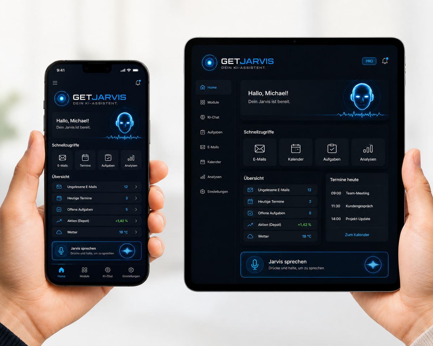 GetJarvis KI-Assistent auf Smartphone und Desktop